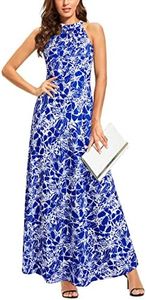 STYLEWORD Women's Fashion 2025 Summer Maxi Flowy Wedding Guest Hawaiian Boho Beach Halter Long Spring Casual Dresses(Floral 52,XL)