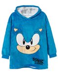 SONIC THE HEDGEHOG Boys Wearable Blanket | Kids Blue Embroidered Gamer Print Fleece Hoodie | Cosy Heavyweight Gaming Snuggle Hooded Pullover | Classic Game Movie Loungewear Gift