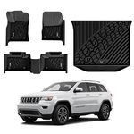 3W Floor Mats and Cargo Liner Fit for Jeep Grand Cherokee 2016-2021/ Grand Cherokee WK 2022 2023 (Non L) Dodge Durango 2016-2025 All Weather Custom Fit 1st and 2nd Rows Car Mats and Trunk Liner, Black