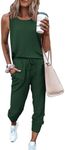 PRETTYGARDEN Women's Two Piece Outfit Sleeveless Crewneck Tops with Sweatpants Active Tracksuit Lounge Wear (Dark Green,XX-Large)