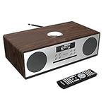 DAB+ Radio & CD Player | Compact Wooden Hi-Fi Music System | Bluetooth Digital Home Stereo | FM, 20 Presets, Dual Alarm, & Remote Control | AUX & USB Input | USB Charging | MAJORITY Oakington (Walnut)