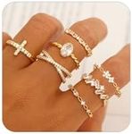 TOSMGY Gold Silver Rings for Women Non Tarnish Gold Plated Stackable Rings Wedding Engagement Bands Dainty 14K Gold Ring for Teen Girls Simple Trendy Cubic Zirconia Thumb Stacking Ring Pack Size 5-11