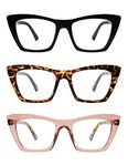 3 Pack Oversized Reading Glasses for Women,Trendy Cat eye Big Square Blue Light Computer Reader AM6038C1+C2+C3 1.5X