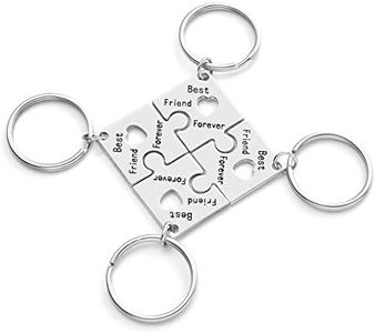 JSDDE 4pcs Alloy Puzzle Friendship Keyring - Best Friend Forever Keychain for Friends, Silver, One Size