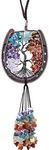 mookaitedecor Horseshoe Tree of Life Hanging Ornament for Car Rear View Mirror, Crystal Wall Hanger for Window Home Decoration, 7 Chakra Stones