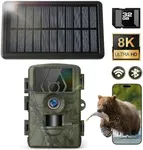 Solar Trail Camera 8K 30FPS, 60MP Bluetooth WiFi Game Camera, APP Control Trail Cam, 120° Detection Angle/Night Vision/0.1S Trigger Motion Activated/IP66 Waterproof, Deer Camera for Wildlife Farm