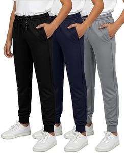 Real Essentials 3 Pack: Boy's Mesh Jogger Sweatpants - Youth Kids Baseball Football Athletic Pants with Pockets - Set 11, XS(4-5)