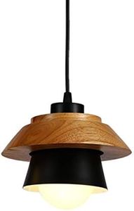 YOXANG Chandelier Solid Wood Art Simplicity LED Creativity Mushroom Shape Pendant Lighting Ceiling Restaurant Bar Bedroom Bedside Hanging Lights H12 X D20 cm E27 Lamp Holder Black