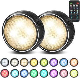 Onumii LED Puck Lights Battery Operated LED Under Cabinet Lighting Wireless Stick on Tap Lights with Remote Controll Color Changing Timer Function for Cabinets, Shelves, Closets - 2Pack Black