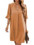 Famulily Womens Spring Summer Ruffle Short Sleeve V Neck Mini Dress Casual Loose Swing Tunic Dresses Orange L