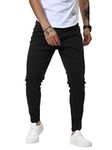 Linvich Black Skinny Jeans Men Stretchy Tapered Slim Fit Comfy Casual Solid Color Denim Jean Pants High Waist Plus Size Jeans