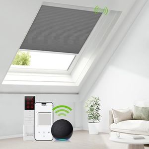 ZSTARR Motorized Skylight Shades Cellular Honeycomb Electric Blinds with Solar Panel Cordless Rechargeable Shades with Remote for Roof Inclined Plane Room Custom Size (Gravel)