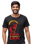 Dhirra Thalapathy Vijay Goat Tshirt - Printed Tshirt for Men and Women - Half Sleeve Round Neck Casual Cotton t Shirt - Goat Tshirt - Black Color (Lion is Always a Lion - Printed t-Shirt)