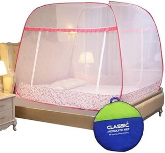 Classic Mosquito Net for Double Bed Supreme King Size Bed,Foldable Machardani with 3 Side Zipper Opening Doors & Mobile Pocket,Strong 30GSM Polyester Net, PVC Coated Steel Wire -Pink