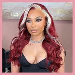 AFBeauty Lace Front Wigs Wavy Hair Glueless Lace Wig Red Highlight Blonde Heat Resistant Synthetic Lace Front Wigs Long Curly Burgundy Pre-Plucked Hairline Red Natural Wigs for Black Women 24 Inch