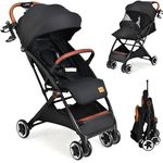 Maxmass Baby Stroller, Foldable Baby Pushchair with Adjustable Canopy & Backrest and Storage Basket, Lightweight 5-Point Harness Baby Buggy for 0-3 Years (Black)