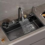 ARQUIN 304 Grade 30 x 18 x 9 inches Kitchen Sink Anti Scratch Design With Integrated Waterfall And Pull-down Faucet Set Stainless Steel All In One Sink For Kitchen Nano Coated Sink For Kitchen