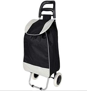 2 Wheels Shopping Trolley Foldable Oxford Fabrics Bags Luggage Folding Basket (Black)