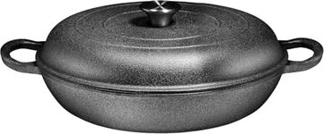 Bruntmor 3.8 Quart Enamel Cast Iron Dutch Oven with Handles and Lid - Versatile Cast Iron Skillet - Shallow Cookware Braising Pan for Casserole Dish - Crock Pot for Cooking and Serving - Gray