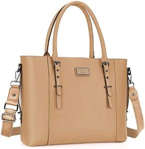 MOSISO PU Leather Laptop Tote Bag for Women (17-17.3 inch), Apricot