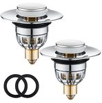 2 Pack Sink Plugs Bathroom Plug, Stainless Steel Bathroom Basin Plug Pop Up Plugs for Wash Basin, Push-Type Sink Plug Replacement Bath Drainer Filter Plug with Bounce Core for 34-40mm Drain Hole