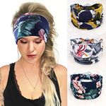 GORTIN Boho Headbands Leopard Hair Bands Knoted Turban Headband Stretch Twist Head Wraps Stripe Cloth Head Bands for Women and Girls 3 Pcs (Floral)