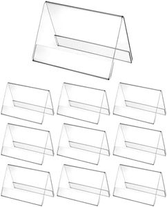 QWORK® 10 pezzi Porta etichette da tavolo in acrilico trasparente, 10 x 6 cm, ispessito 2 mm, visualizzare etichette nome, cartellini prezzo, codice QR