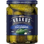 Krakus Pickled Dill Cucumbers - Sweet & Sour Taste - Crispy Gherkins - Delicious Condiment - Ready to Serve - 490g Glass Jar