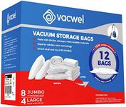 Vacwel 12-Pack Variety - Space Bags - Vacuum Storage Bags - Vacuum Sealer Bags for Clothes – For All Your Vacuum Clothing Storage - 8x Jumbo (43x30in) + 4x Large (32x21in)