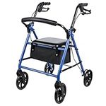 LIVINGbasics Folding Rollator Walker with Seat, 4-Wheels and Convenient Storage Bag, Adjustable Handle Height, Supports up to 300 lbs, Blue, 1.0 count