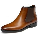 GIFENNSE Mens Chelsea Boots Leather Dress Boots for Men, Brown-1, 12