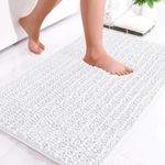 OLANLY Luxury Chenille Bath Mat, Extra Soft Thick Absorbent Shaggy Bathroom mat, Non-Slip Machine Wash Dry Plush Bath Mats for Bathroom, Shower, and Tub (24"x16", White)