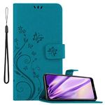 cadorabo Book Case works with Huawei Y6 2019 in FLORAL BLUE – Cover in Flower Design with Magnetic Closure, Stand Function and 3 Card Slots - Wallet Etui Pouch PU Leather Flip