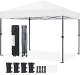 Yaheetech 10x10 1-Person Setup Pop Up Canopy Tent, Instant Portable Commercial Canopy Tent, Outdoor Gazebo with 1-Button Push, Wheeled Bag & 4 Sandbags for Home, Party & Outdoor Activities, White