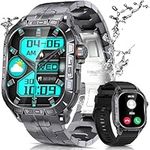 Military Smart Watch for Men with 1.96" AMOLED Screen, IP68 Waterproof Smartwatch with Bluetooth Call/Health Monitor/Sleep Monitor, 100+ Sports Moeds Tactical Fitness Tracker for iOS Android