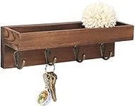 BESTOOL Mini Key Rack, Wooden Key Holder, Key Shelf/Key Organiser/Hook Rack with Shelf, Wall Organiser with 4 Metal Hooks (Brau)