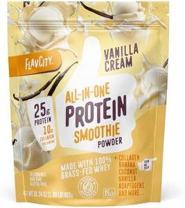 FlavCity Vanilla All in One Protein Shake Powder - On the Go Meal Alternative + Collagen Peptides, Reishi & Cordyceps - Focus, Skin, Hair & Joint Support - 100% Grass Fed Whey, 20 Servings