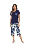 Famulily Cropped Pyjamas Ladies Sleepwear Female pyjamas cotton Marks and Spencers Pyjamas for women Dark Blue M