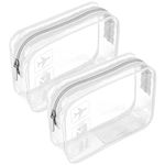 2pcs Clear Travel Toiletry Bag TSA Approved Quart Size Travel Bag Airport Carry On Liquid Bag Clear Shower Bag Transparent Toiletries Bag Plastic Airport Security Toiletry Bags(White)