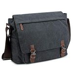 Imyth Messenger Bag for Men and Women, Retro Canvas Shoulder Bag Satchel for College Fit 15.6 Inch Laptop (Black)