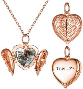 PROSTEEL Rose Gold Necklace Personalized Photo Locket Women Jewelry Teens Custom Picture Wings Heart Necklaces