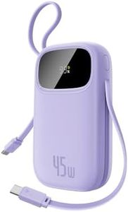 Baseus Powerbank 20000 mAh 45 W with Integrated USB-C Cable, QPow3 Power Bank PD3.0 QC4.0 External Mobile Phone Batteries, 3 usb-C, 1 usb-A, Portable Charger for iPhone 16/15/14 Pro Max, iPad, Galaxy