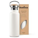 Bambaw Insulated Water Bottle 16 oz, White Water Bottle BPA Free, Stainless Steel Water Bottle, Reusable Water Bottle, Travel Water Bottle with Handle, Metal Water Bottle Stainless Steel – Polar White