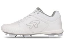 Ringor Flite Softball Cleats with Pitching Toe for Women | Lightweight, Durable, and Superior Traction | Designed for Female Athletes, White/Silver, 10