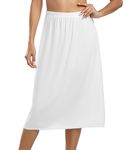 Vlazom Women's Half Slips Elegant Lace Petticoats Soft Modal Waist Slips Long Underskirt for Under Dresses Skirts White,M