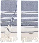 DEMMEX (Set of 2) Certified 100% Organic Turkish Cotton Hand Towels, Decorative Bathroom Hand, Face, Hair, Bath, Gym, Kitchen Towel, Dishcloth, Prewashed, Double Tied Tassels, 18x36 Inches (Navy)