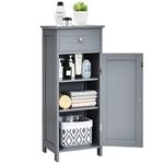 Multigot Bathroom Floor Cabinet, Wood Storage Cupboard with Drawer, Adjustable Shelf & Magnetic Door, Freestanding Toilet Organizer Unit for Bedroom Living Room Entryway(Grey,7-Position Adjustable)