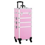 Yaheetech Professional Makeup Train Case Rolling Beauty Travel Case 4 in 1 Cosmetic Case On Wheels Makeup Organizer Storage with Dividers for Makeup Artist