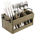 MyGift Farmhouse Vintage Brown Reclaimed Style Wood and Chicken Wire Dining Utensil Server Flatware Caddy and Napkin Holder