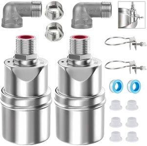 Float Ball Valve with Support, 1/2" 3/4'' 1''Auto Shut Off Ball Mini Float Valve, 304 Stainless Steel Fully Automatic Water Level Control Float Valve for Water Trough, Tank and Livestock(2 Pack)
